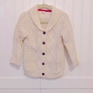Baby Boden Boys Cream Ivory Cable Knit Cardigan Sweater Shawl Neck Size 18-24M